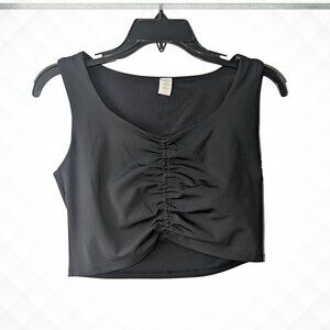Yogalicious Black Front Ruched Sleeveless Crop Top Tank Sports Bra Active Wear